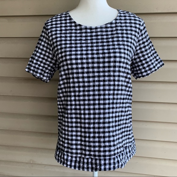•Pleione• Gingham Tie Back Short Sleeve Top-Size M - Picture 4 of 11